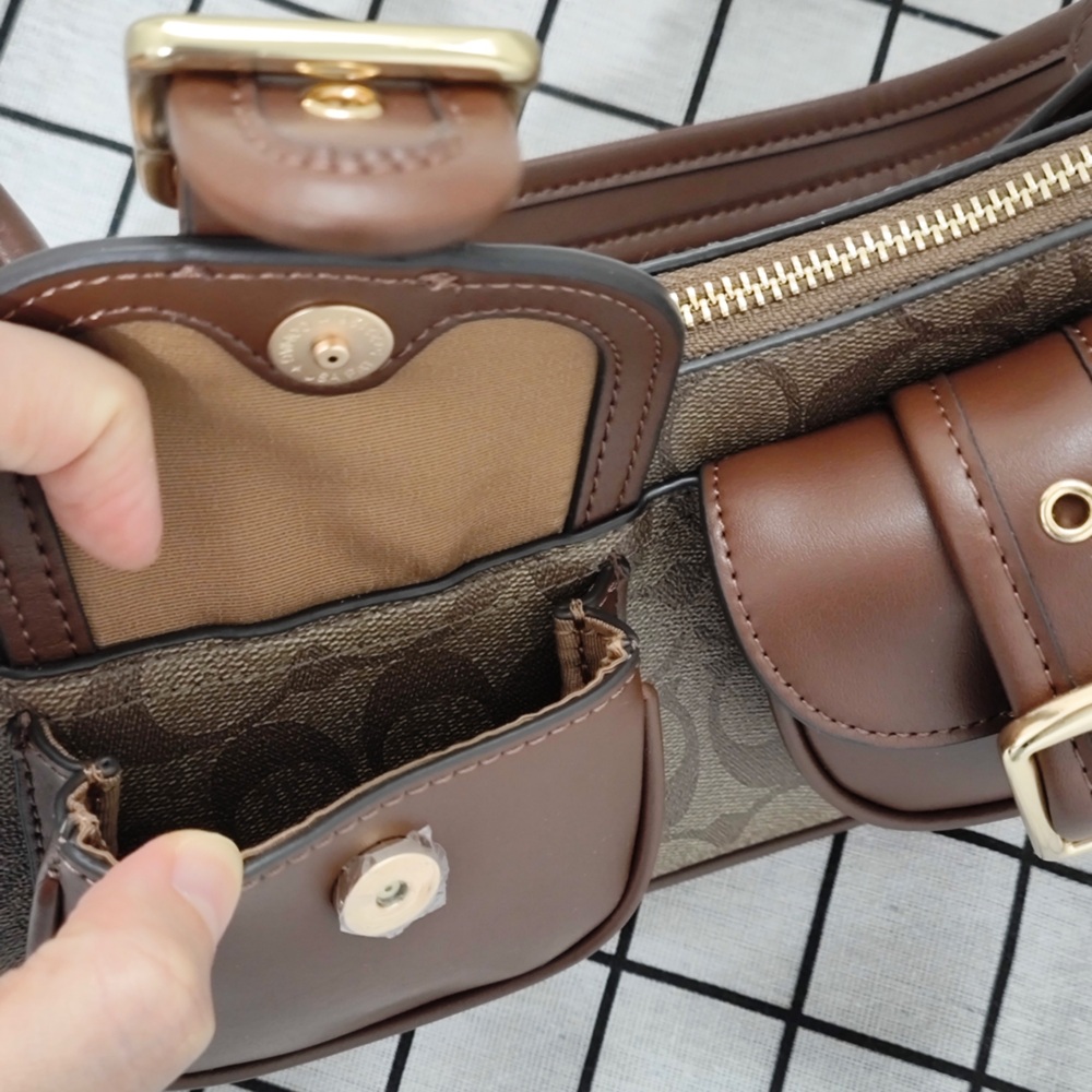 Coach Brown Signature Canvas Crossbody with Leather Buckle Pockets - Picture 4 of 6